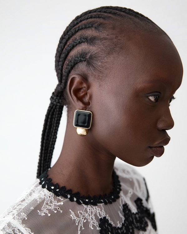 Gold Stud Earrings with Resin Squares